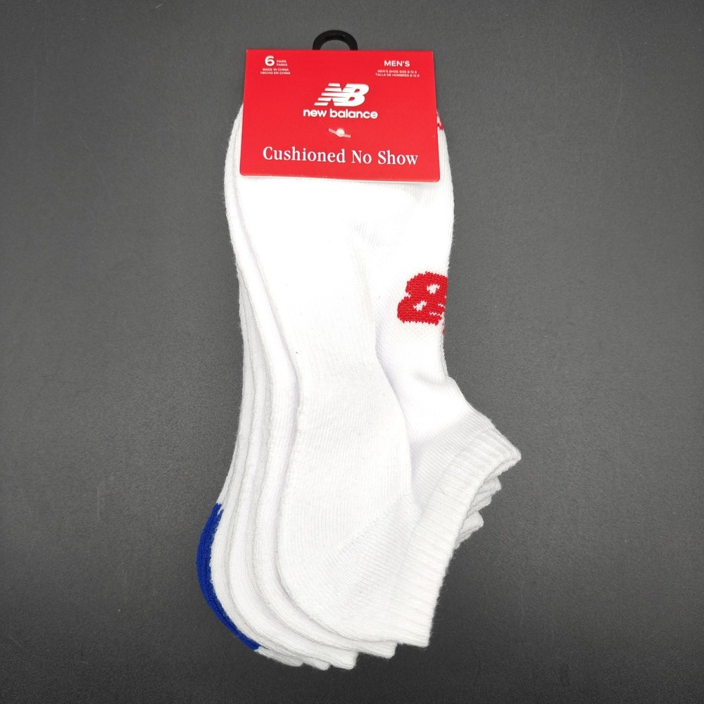 New Balance Cushioned No Show Socks 6 Pairs Men's Size 6-12.5 White